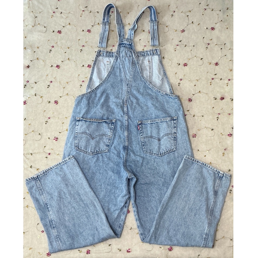Levi's Overalls Dungarees Light Wash Blue Straight Leg Denim Women's Size Large - Picture 3 of 11